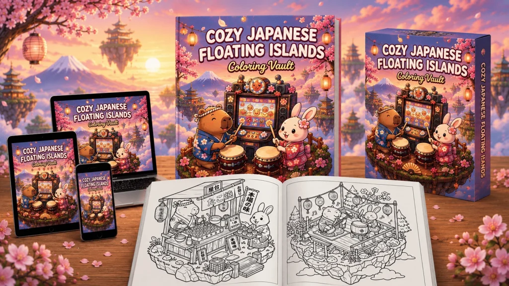 Cozy Japanese Floating Islands - Coloring Pack (PLR) product thumbnail