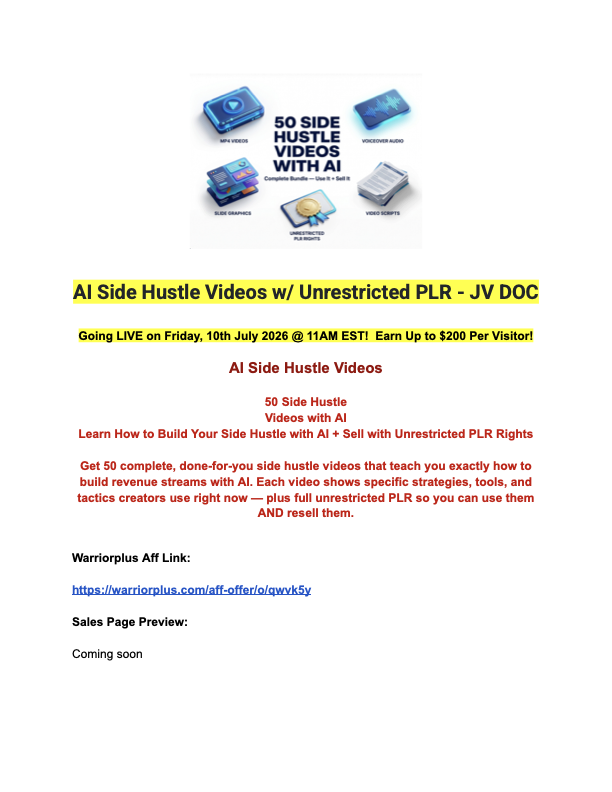 [U-PLR] AI Side Hustle Videos product thumbnail