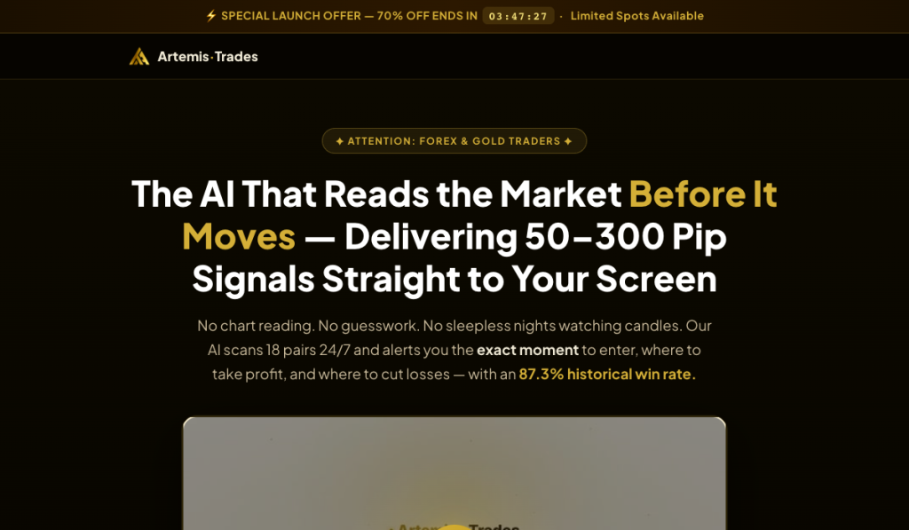 Artemis Trades is an AI-powered signal platform for Forex, Gold, and Crypto traders. product thumbnail